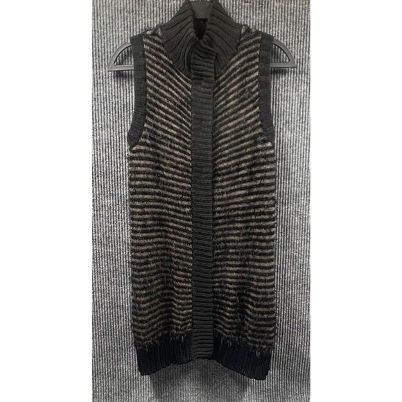 Rachel Roy Sweater Dress Womens Large Black Brown Striped Stretch Wool Fitted - Picture 1 of 13